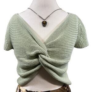 Active USA L Knit Twist Front Cropped Sage Green SoftGirl Y2K Cottage Minimalist